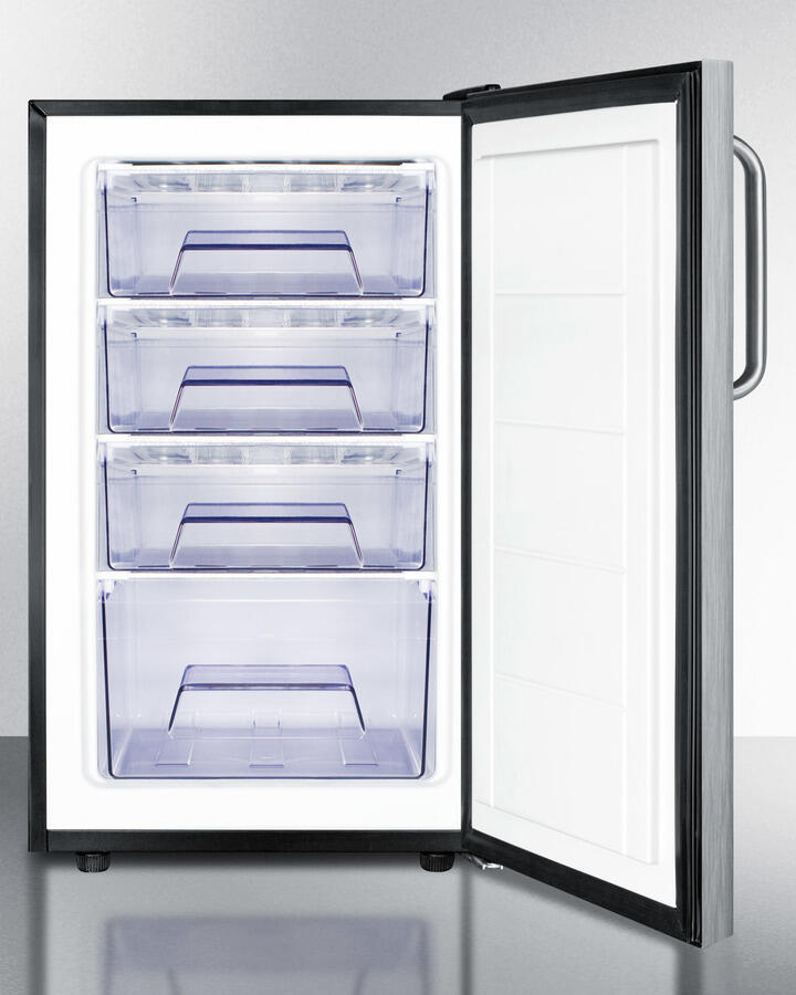 Summit FS408BLBISSTB 20" Wide Built-In Undercounter All-Freezer, -20 C Capable With A Lock, Stainless Steel Door, Towel Bar Handle And Black Cabinet
