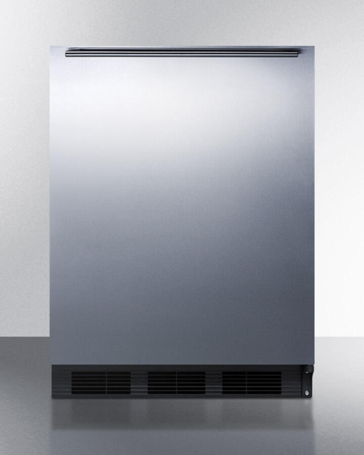 Summit FF6BSSHHADA Ada Compliant All-Refrigerator For Freestanding General Purpose Use, Auto Defrost W/Stainless Steel Wrapped Door, Horizontal Handle, And Black Cabinet