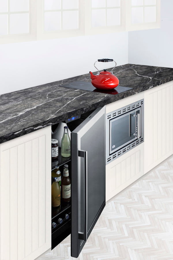 Summit AL57GCSS 24" Wide Built-In Ada Compliant Commercial Beverage Center For Display And Refrigeration Of Beverages And Food, With Glass Door, Digital Controls, Front Lock, Led Lighting, And Stainless Steel Wrapped Cabinet