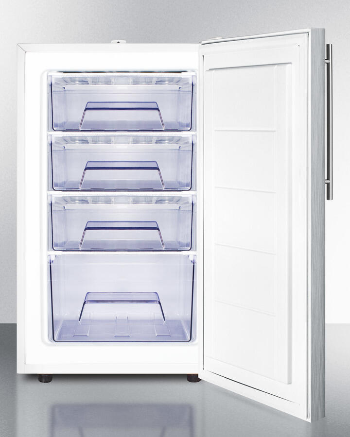 Summit FS407LSSHVADA Ada Compliant 20" Wide All-Freezer, -20 C Capable With A Lock, Stainless Steel Door, Thin Handle And White Cabinet