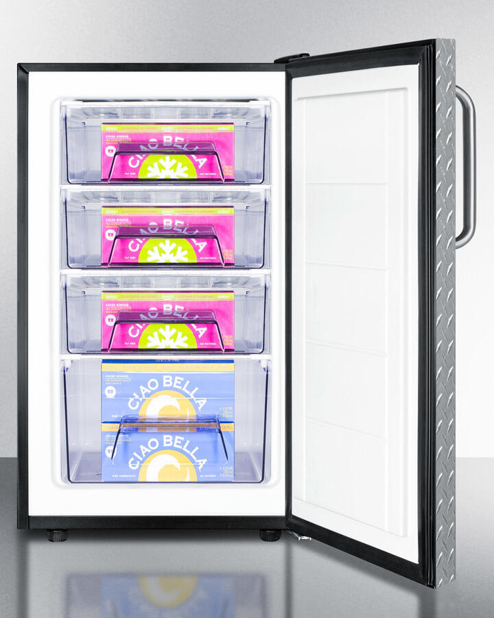 Summit FS408BLBI7DPLADA Commercially Listed Ada Compliant 20" Wide Built-In Undercounter All-Freezer, -20 C Capable With A Lock, Diamond Plate Wrapped Door And Black Cabinet