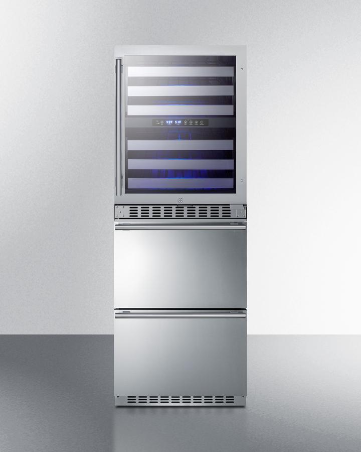 Summit SWCDRF24 24" Wide Combination Dual-Zone Wine Cellar And 2-Drawer Refrigerator-Freezer