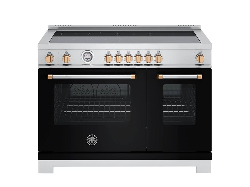 Bertazzoni MAS486INMNG 48 Inch Induction Range, 6 Heating Zones, Electric Oven - Gold Accents Bianco Matt/Gold