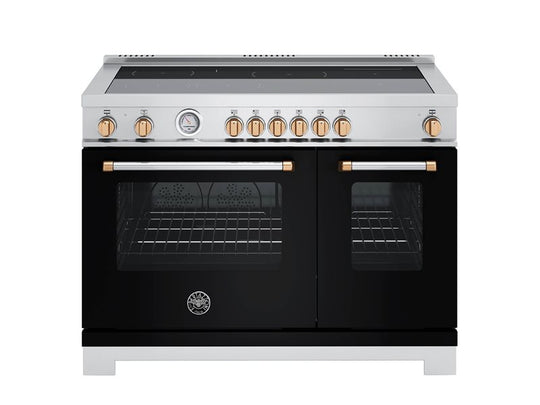 Bertazzoni MAS486INMNG 48 Inch Induction Range, 6 Heating Zones, Electric Oven - Gold Accents Bianco Matt/Gold
