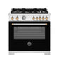 Bertazzoni MAS365GASNG 36 Inch All Gas Range, 5 Burners - Gold Accents Bianco Matt/Gold