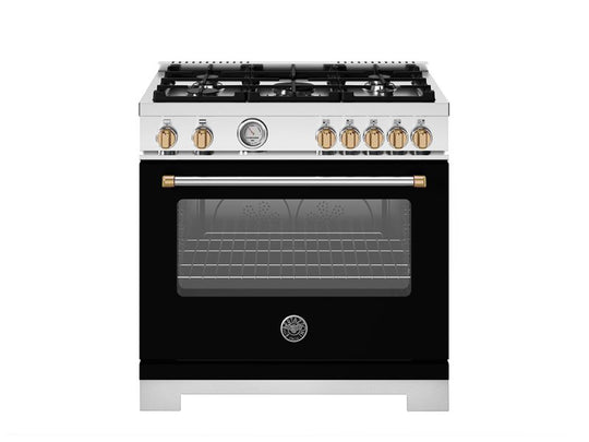 Bertazzoni MAS365GASNG 36 Inch All Gas Range, 5 Burners - Gold Accents Bianco Matt/Gold