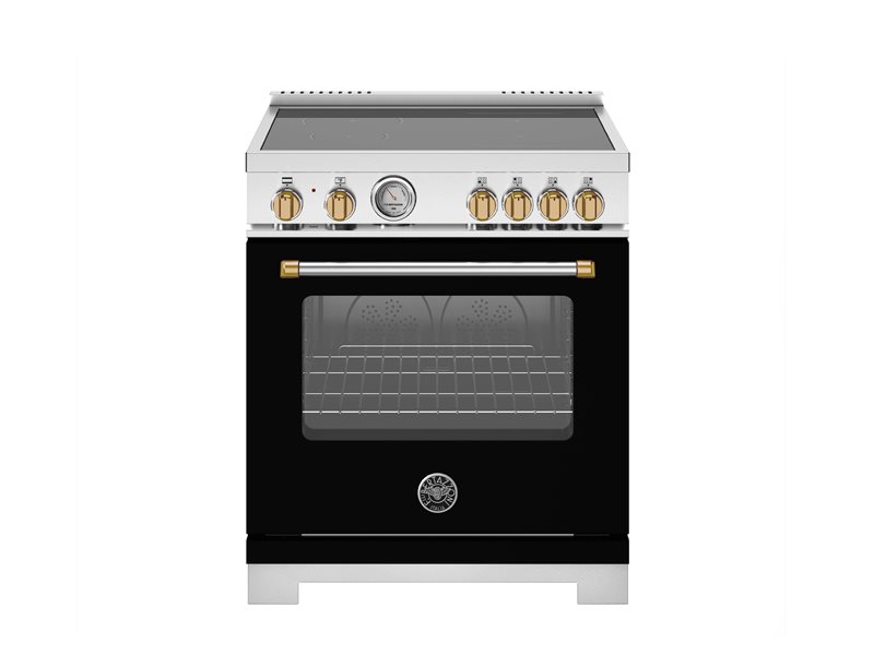 Bertazzoni MAS304INMNG 30 Inch Induction Range, 4 Heating Zones, Electric Oven - Gold Accents Bianco Matt/Gold