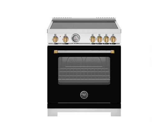 Bertazzoni MAS304INMNG 30 Inch Induction Range, 4 Heating Zones, Electric Oven - Gold Accents Bianco Matt/Gold