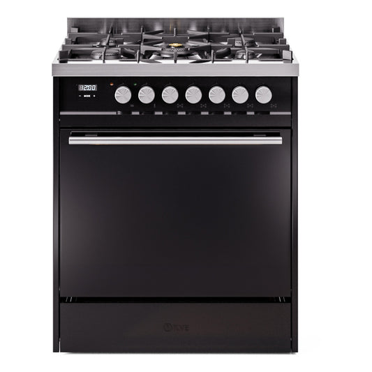 Ilve UP30QMPBKLP Professional Plus Ii 30 Inch Dual Fuel Liquid Propane Freestanding Range In Black With Trim