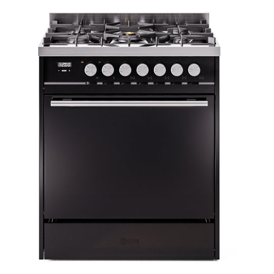Ilve UP30QMPBKLP Professional Plus Ii 30 Inch Dual Fuel Liquid Propane Freestanding Range In Black With Trim