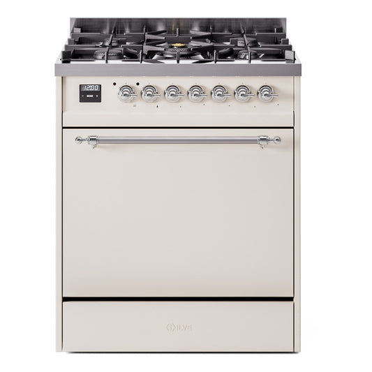Ilve UP30QNMPAWC Nostalgie Ii 30 Inch Dual Fuel Natural Gas Freestanding Range In Antique White With Chrome Trim