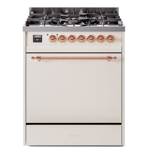 Ilve UP30QNMPAWPLP Nostalgie Ii 30 Inch Dual Fuel Liquid Propane Freestanding Range In Antique White With Copper Trim