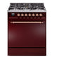 Ilve UP30QNMPBUP Nostalgie Ii 30 Inch Dual Fuel Natural Gas Freestanding Range In Burgundy With Copper Trim