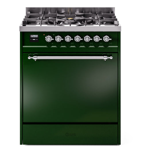 Ilve UP30QNMPEGCLP Nostalgie Ii 30 Inch Dual Fuel Liquid Propane Freestanding Range In Emerald Green With Chrome Trim