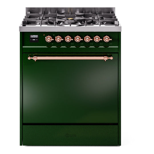 Ilve UP30QNMPEGPLP Nostalgie Ii 30 Inch Dual Fuel Liquid Propane Freestanding Range In Emerald Green With Copper Trim