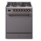 Ilve UP30QNMPMGB Nostalgie Ii 30 Inch Dual Fuel Natural Gas Freestanding Range In Matte Graphite With Bronze Trim