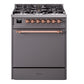 Ilve UP30QNMPMGP Nostalgie Ii 30 Inch Dual Fuel Natural Gas Freestanding Range In Matte Graphite With Copper Trim