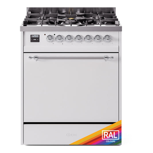 Ilve UP30QNMPRACLP Nostalgie Ii 30 Inch Dual Fuel Liquid Propane Freestanding Range In Ral Custom Color With Chrome Trim