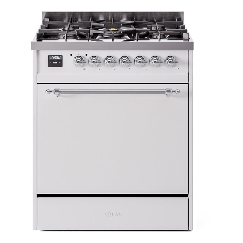 Ilve UP30QNMPWHC Nostalgie Ii 30 Inch Dual Fuel Natural Gas Freestanding Range In White With Chrome Trim