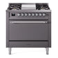 Ilve UP36FQNMPMGCLP Nostalgie Ii 36 Inch Dual Fuel Liquid Propane Freestanding Range In Matte Graphite With Chrome Trim