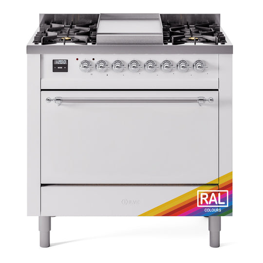 Ilve UP36FQNMPRACLP Nostalgie Ii 36 Inch Dual Fuel Liquid Propane Freestanding Range In Ral Custom Color With Chrome Trim