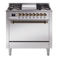 Ilve UP36FQNMPSSBLP Nostalgie Ii 36 Inch Dual Fuel Liquid Propane Freestanding Range In Stainless Steel With Bronze Trim
