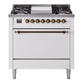 Ilve UP36FQNMPWHB Nostalgie Ii 36 Inch Dual Fuel Natural Gas Freestanding Range In White With Bronze Trim