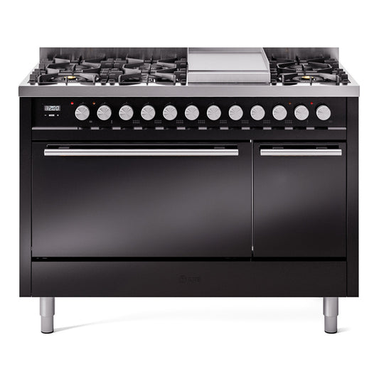 Ilve UP48FQMPBKLP Professional Plus Ii 48 Inch Dual Fuel Liquid Propane Freestanding Range In Black With Trim