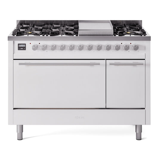 Ilve UP48FQMPWHLP Professional Plus Ii 48 Inch Dual Fuel Liquid Propane Freestanding Range In White With Trim