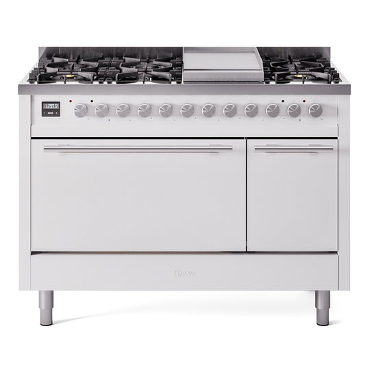 Ilve UP48FQMPWHLP Professional Plus Ii 48 Inch Dual Fuel Liquid Propane Freestanding Range In White With Trim