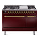 Ilve UP48FQNMPBUG Nostalgie Ii 48 Inch Dual Fuel Natural Gas Freestanding Range In Burgundy With Brass Trim