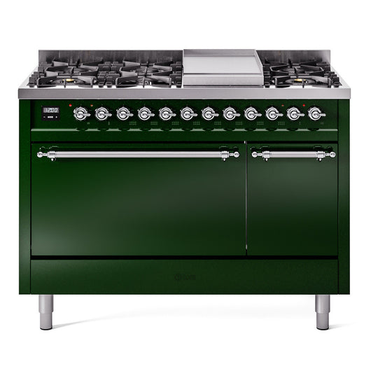 Ilve UP48FQNMPEGCLP Nostalgie Ii 48 Inch Dual Fuel Liquid Propane Freestanding Range In Emerald Green With Chrome Trim