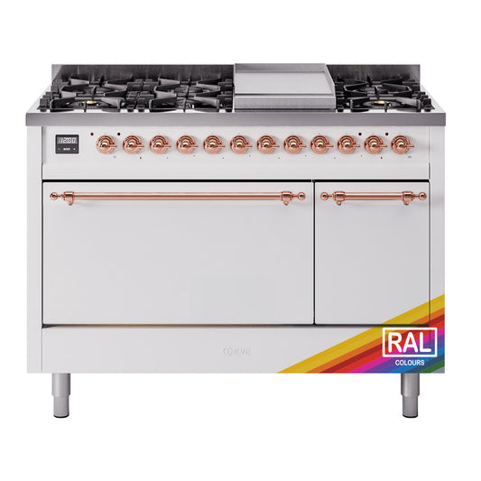 Ilve UP48FQNMPRAPLP Nostalgie Ii 48 Inch Dual Fuel Liquid Propane Freestanding Range In Ral Custom Color With Copper Trim