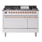 Ilve UP48FQNMPWHP Nostalgie Ii 48 Inch Dual Fuel Natural Gas Freestanding Range In White With Copper Trim