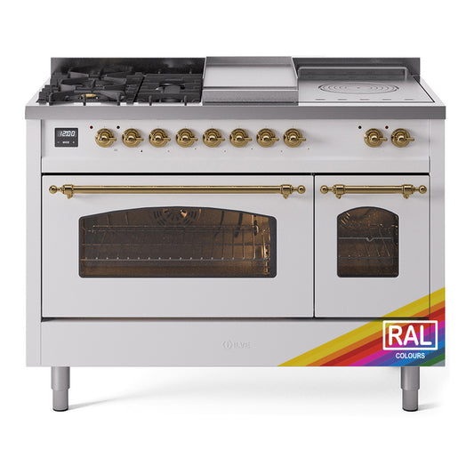 Ilve UP48FSNMPRAGLP Nostalgie Ii 48 Inch Dual Fuel Liquid Propane Freestanding Range In Ral Custom Color With Brass Trim