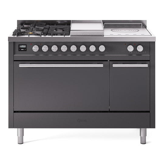 Ilve UP48FSQMPMGLP Professional Plus Ii 48 Inch Dual Fuel Liquid Propane Freestanding Range In Matte Graphite With Trim