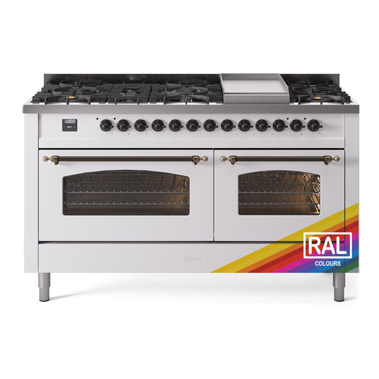 Ilve UP60FNMPRABLP Nostalgie Ii 60 Inch Dual Fuel Liquid Propane Freestanding Range In Ral Custom Color With Bronze Trim