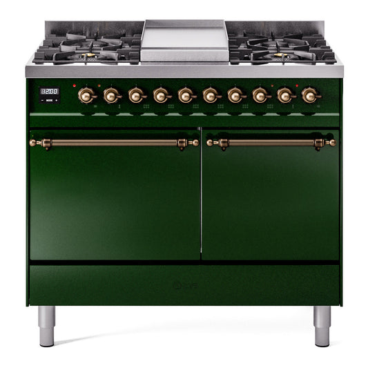 Ilve UPD40FQNMPEGBLP Nostalgie Ii 40 Inch Dual Fuel Liquid Propane Freestanding Range In Emerald Green With Bronze Trim