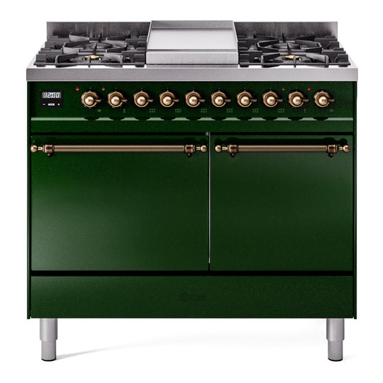 Ilve UPD40FQNMPEGBLP Nostalgie Ii 40 Inch Dual Fuel Liquid Propane Freestanding Range In Emerald Green With Bronze Trim