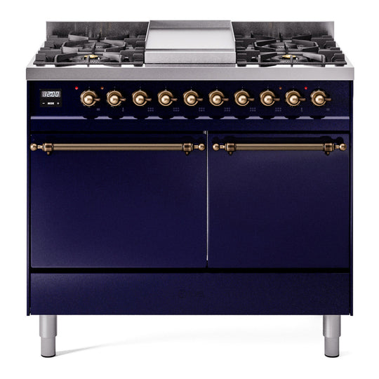 Ilve UPD40FQNMPMBBLP Nostalgie Ii 40 Inch Dual Fuel Liquid Propane Freestanding Range In Blue With Bronze Trim