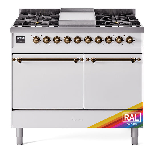 Ilve UPD40FQNMPRABLP Nostalgie Ii 40 Inch Dual Fuel Liquid Propane Freestanding Range In Ral Custom Color With Bronze Trim