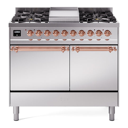 Ilve UPD40FQNMPSSPLP Nostalgie Ii 40 Inch Dual Fuel Liquid Propane Freestanding Range In Stainless Steel With Copper Trim