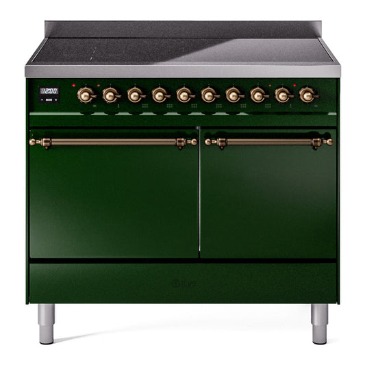 Ilve UPDI406QNMPEGB Nostalgie Ii 40 Inch Electric Freestanding Range In Emerald Green With Bronze Trim