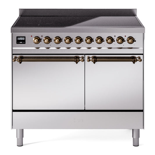 Ilve UPDI406QNMPSSB Nostalgie Ii 40 Inch Electric Freestanding Range In Stainless Steel With Bronze Trim