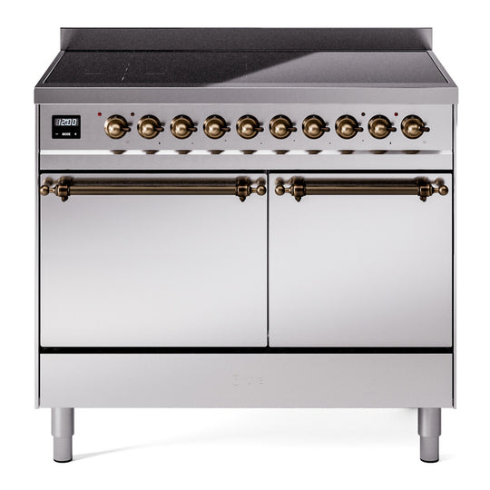 Ilve UPDI406QNMPSSB Nostalgie Ii 40 Inch Electric Freestanding Range In Stainless Steel With Bronze Trim
