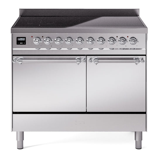 Ilve UPDI406QNMPSSC Nostalgie Ii 40 Inch Electric Freestanding Range In Stainless Steel With Chrome Trim
