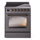 Ilve UPI304QNMPMGB Nostalgie Ii 30 Inch Electric Freestanding Range In Matte Graphite With Bronze Trim