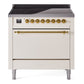Ilve UPI366QNMPAWG Nostalgie Ii 36 Inch Electric Freestanding Range In Antique White With Brass Trim