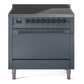Ilve UPI366QNMPBGB Nostalgie Ii 36 Inch Electric Freestanding Range In Blue Grey With Bronze Trim