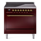 Ilve UPI366QNMPBUG Nostalgie Ii 36 Inch Electric Freestanding Range In Burgundy With Brass Trim